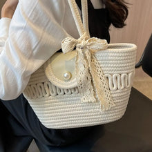 Load image into Gallery viewer, Cotton Rope Woven Bag Handbag Girls Handmade Desktop Storage Basket Cosmetic Organizert Box Picnic Basket