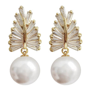 Fashion Leaf Design Imitation Pearl Dangle Earrings Women Wedding Jewelry he29 - www.eufashionbags.com