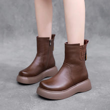Laden Sie das Bild in den Galerie-Viewer, Genuine Leather Women Snow Boots Wool Fur Platform Mid Calf Shoes q160