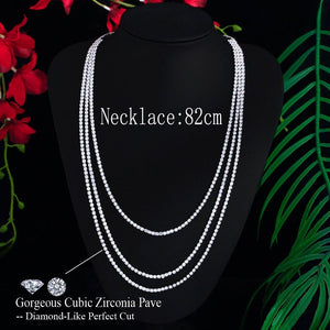 Sparkling Multi Layered Round Cubic Zirconia Long Tennis Necklace for Women cn25 - www.eufashionbags.com