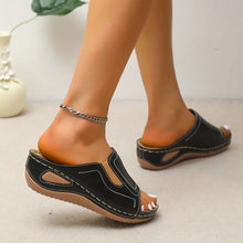 画像をギャラリービューアに読み込む, Retro Thick Sole Wedge Slippers Women 2023 Summer Pu Leather Platform Sandals Woman Plus Size 43 Non Slip Beach Shoes Flip Flops