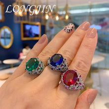 Cargar imagen en el visor de la galería, 925 Sterling Silver Adjustable Opening Red Crystal Ring Sapphire Retro Fashion Women Jewelry x02