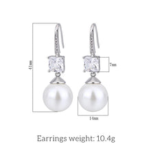 Cargar imagen en el visor de la galería, Fashion 14mm White Pearl Pendant Earrings Women&#39;s Jewelry Wedding Anniversary Macrame Party Accessory