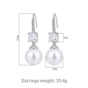 Fashion 14mm White Pearl Pendant Earrings Women's Jewelry Wedding Anniversary Macrame Party Accessory