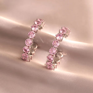 Pink Color Oval Zircon Hoop Earrings for Women Fashion Earings Banquet Accessories