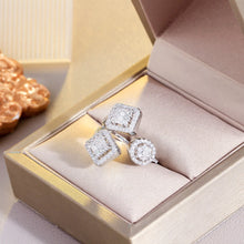 Load image into Gallery viewer, White Baguette Cubic Zirconia Paved Silver Color Open Rings b155