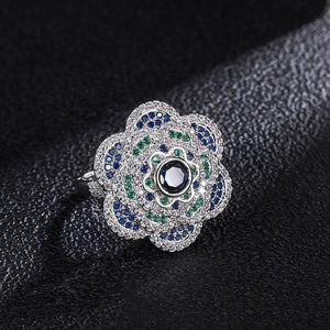 925 Sterling Silver Retro Sapphire High Carbon Diamond Flower Adjustable Ring Wedding Gifts x17