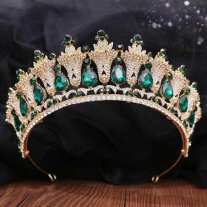 Green Crystal Tiaras Bride Headwear Baroque Retro Crown Jewelry Head Accessories bc92 - www.eufashionbags.com