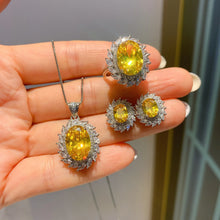 画像をギャラリービューアに読み込む, 925 Sterling Silver Jewelry Sets For Women Sapphire Gemstone Earrings Pendant Necklace Ring