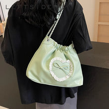 画像をギャラリービューアに読み込む, Green Bow Design PU Leather Shoulder Bag for Women 2024 Y2K Fashion Chain Bag