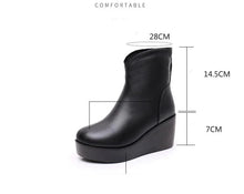 Charger l&#39;image dans la galerie, Genuine Leather Wedges Snow Boots Height Increasing Women Short Boots q157