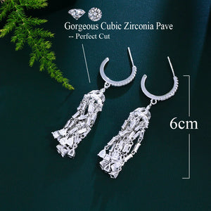 Luxury Cubic Zirconia Long Dangle Bridal Earrings for Women Water Drop Tassel Chandelier Ear Jewelry z02