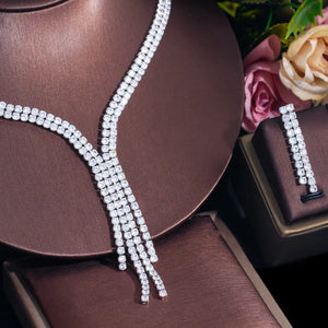 Shiny Cubic Zirconia Long Jewelry Sets for Women Tassel Wedding Costume b125