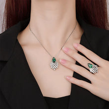 画像をギャラリービューアに読み込む, Fashion Feather Red High Carbon Diamond Necklace Adjustable Ring for Women Wedding Dress Accessory Jewelry Gift