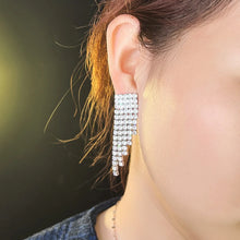 Load image into Gallery viewer, Sparkling Fringed Cubic Zirconia Earrings Long Dangle Drop Tassel Earrings for Women b90
