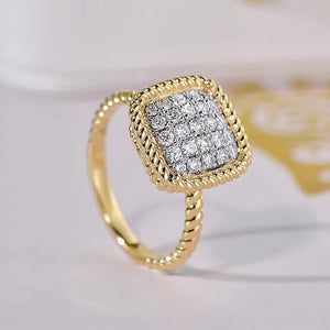 Modern Fashion Square Shaped Women Rings Full Cubic Zirconia Trendy Wedding Band Accessories Two-tone Jewelry