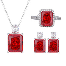 Charger l&#39;image dans la galerie, Red Square High Carbon Diamond Pendant Necklace Earrings Adjustable Ring Luxury Women Jewelry Set