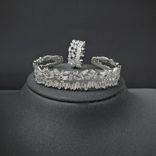 Charger l&#39;image dans la galerie, Luxury silver color bride Dubai Jewelry Set Bracelet Band Ring for Women mj21 - www.eufashionbags.com