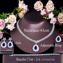 Load image into Gallery viewer, 4pcs Royal Blue CZ Necklace Earrings Ring And Bracelet Wedding Jewelry Set for Women