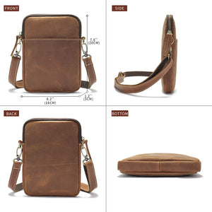 Crazy Horse Leather Crossbody Bags Genuine Leather Shoulder Bags Small Phone Purse Men Designer Mini Bags