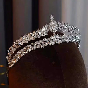 Baroque Luxury Crystal Leaf Bridal Tiaras Crown Headwear Rhinestone Pageant Prom Diadem Headbands