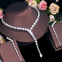 画像をギャラリービューアに読み込む, 2PCS Luxury Long Dangle Necklace Cubic Zirconia Jewlery Set for Women b150
