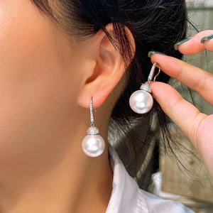 White Cubic Zirconia Paved Dangle Drop Pearl Hook Earrings cw57 - www.eufashionbags.com