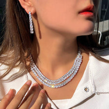 Load image into Gallery viewer, Round Cubic Zirconia Multi Layer Chunky Wedding Tennis Necklace Earrings set cj31 - www.eufashionbags.com