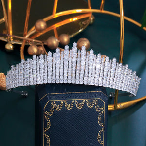 Luxury Shiny Round Cubic Zirconia Big Headwear Queen Crown for Women