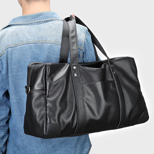 Genuine Leather Travel Bag Men's Weekend Sports Bags Handbags Messenger Shoulder Bags Tote Trip Duffle 15.6 Inch Laptop