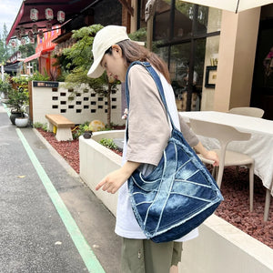 Tie-dye Denim Women's Bag Jeans Flap Messenger Bag Y2K Canvas Shoulder Cross Bag Eco Bag