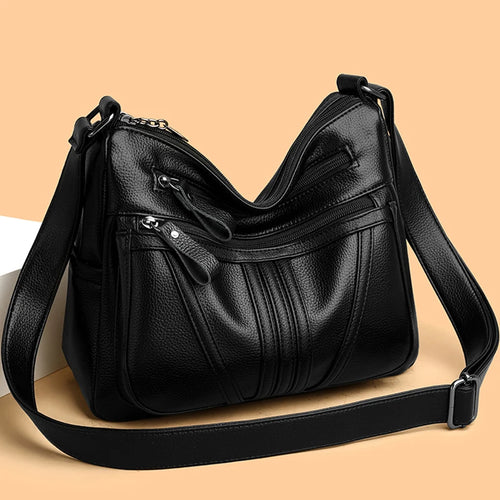 Women's Vintage Underarm Shoulder Bag Black Medium Pu Leather Multi Pocket Female Handbag Commuter Crossbody Bags