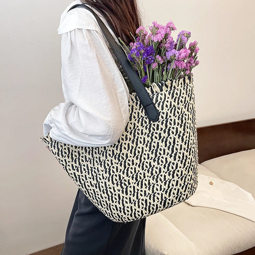 Women Vacation Bohemian Straw Bag Holiday Large Tote Bags Casual Stylish Thread Shoulder Bag Shopping Handbag
