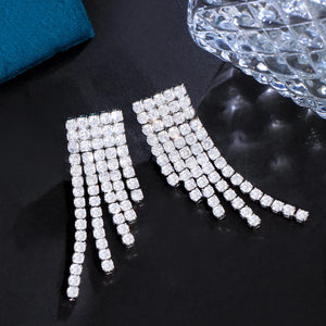 Sparkling Fringed Cubic Zirconia Earrings Long Dangle Drop Tassel Earrings for Women b90
