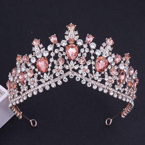 Pink Blue Opal Crystal Bridal Tiaras Queen Crown Rhinestone Wedding Hair Accessories bc90 - www.eufashionbags.com