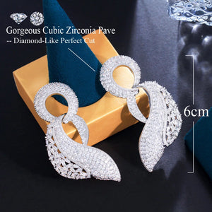 Symmetrical Round Cubic Zirconia Long Earrings for Women Wedding Party Jewelry b94