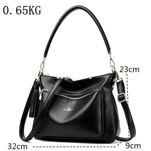 Fashion Tassel Large Handbags Luxury Soft Leather Women Shoulder Bags a145