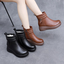 Load image into Gallery viewer, Waterproof Women Snow Boots Genuine Leather Wool Fur Platform Ankle Boots