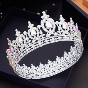 Retro Baroque Crystal Tiaras Wedding Crown Diadem Round Headdress Pageant Prom Hair Jewelry Ornaments