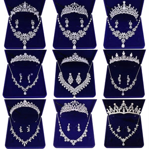 Fashion Zircon Bridal Jewelry Sets Crown Necklace With Earrings Hair Jewelry a02