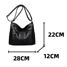 Cargar imagen en el visor de la galería, Women&#39;s Vintage Underarm Shoulder Bag Black Medium Pu Leather Multi Pocket Female Handbag Commuter Crossbody Bags