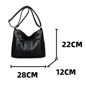 Women's Vintage Underarm Shoulder Bag Black Medium Pu Leather Multi Pocket Female Handbag Commuter Crossbody Bags