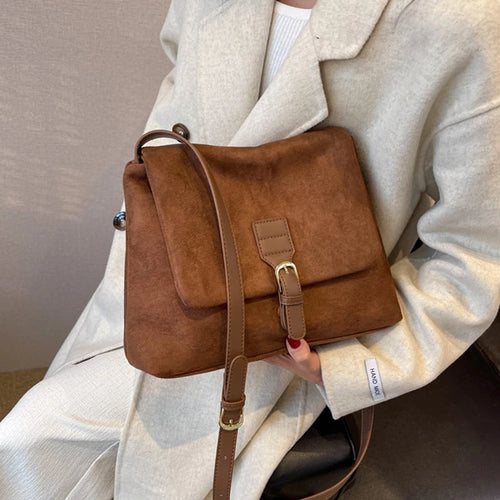 Vintage Brown Suede Soft PU Leather Women Shoulder Bags Large Crossbody Bag Tote Bag High Quality Fashion Hobo Handbags