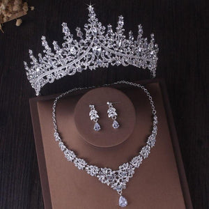 Silver Color Crystal Bridal Jewelry Sets Rhinestone Tiaras Crown Necklace Earrings bj16 - www.eufashionbags.com