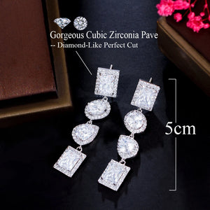 Top Square Cubic Zirconia Pave Earrings Long Dangle Drop Wear Earrings for Women b56