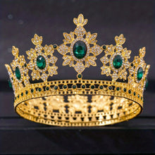 Carica l&#39;immagine nel visualizzatore di Gallery, Luxury Crystal Rhinestone Crown Bride Tiara Wedding Accessories Round Diadem Gold Color Head Jewelry Crystal Hair Jewelry