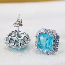 Cargar imagen en el visor de la galería, 925 Sterling Silver Paraiba Emerald Stud Earrings For Women Silver Square Tourmaline Gemstone Earring x30