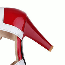 Cargar imagen en el visor de la galería, Mixed Colors Ankle-Wrap Sandals 6cm Thin Heels T-Strap Cute Sweet Crystal Bow Shoes Round Toe Shiny Leather
