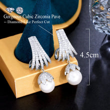 Load image into Gallery viewer, White Cubic Zirconia Chic Long Women Pearl Earrings b146