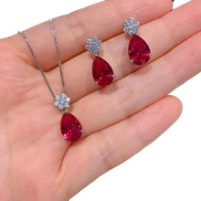 画像をギャラリービューアに読み込む, Charms Water Droplet Small Flower Ruby High Carbon Diamond Earrings Pendant Necklace for Women